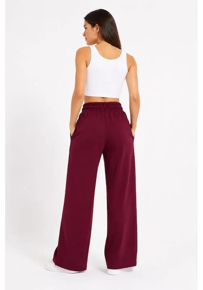 DefyModa Osy Modal Yumuşak Dokulu Nakışlı Cepli Oversize Bol Paça Eşofman Altı - Bordo