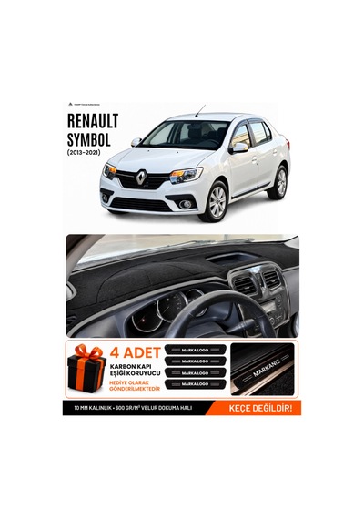 Renault Symbol Kısa Tip 1 2013-2021 Uyumlu Torpido Örtüsü, Torpido Kılıfı - Siyah Gri