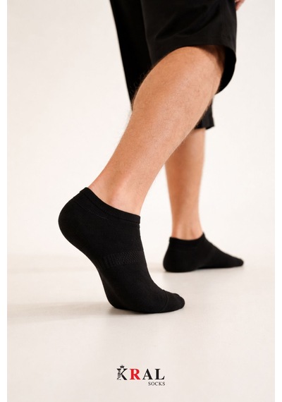 Kral Socks Erkek Snikers 6 Çift Bambu Dikişsiz Hassas Dokuma Terletmez Bambu Çorap Siyah