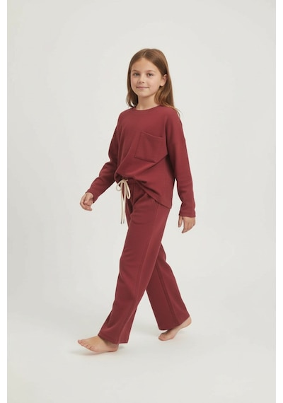 Aden Kids %100 Pamuk Çocuk Oversize Alt Üst Takım - Unisex Rahat Kalıp Bordo