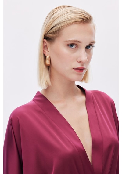 Fumée Bordo Kısa Saten Sabahlık / Kimono Bordo