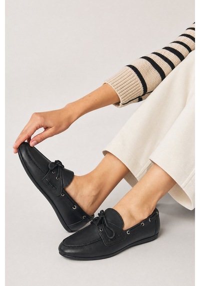 Luvi Shoes Osney Siyah Cilt Hakiki Deri Bağcıklı Kadın Loafer Ayakkabı
