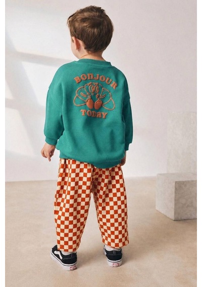 Lucco Erkek Çocuk Sırt Baskılı Sweatshirt Ve Damalı Eşofman Takım Çok Renkli