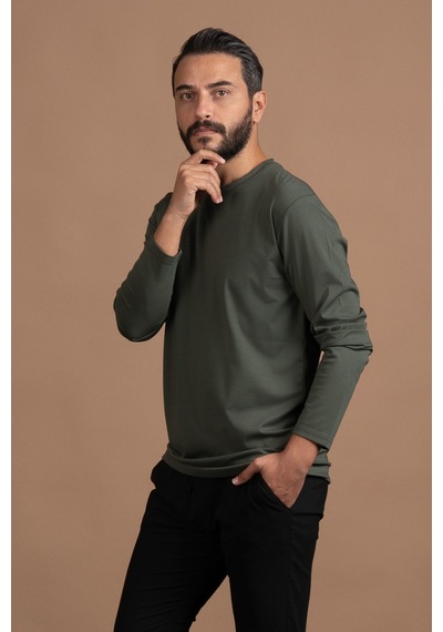 Paul Martin Regular Fit Bisiklet Yaka Rayon Kumaş Full Likralı Uzun Kol Sweatshirt Yeşil