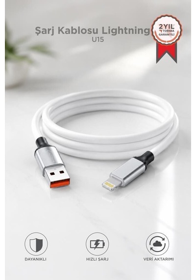 Premium Akıllı Telefon Cep Aksesuarı Beyaz Aksesuar Şarj Kablosu Lightning Silikon 3.0a U15