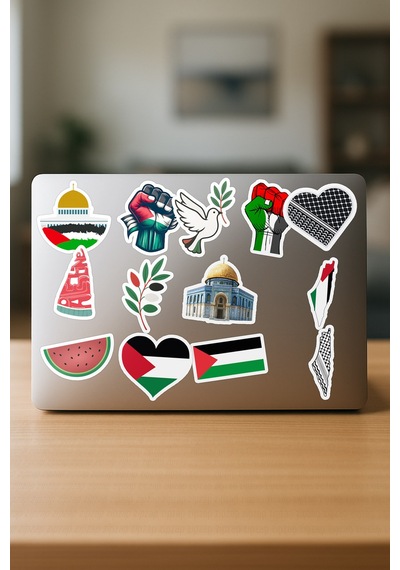 Filistin Temalı Telefon Laptop Yapışkanlı Folyo Sticker Paketi 25 Adet Çok Renkli