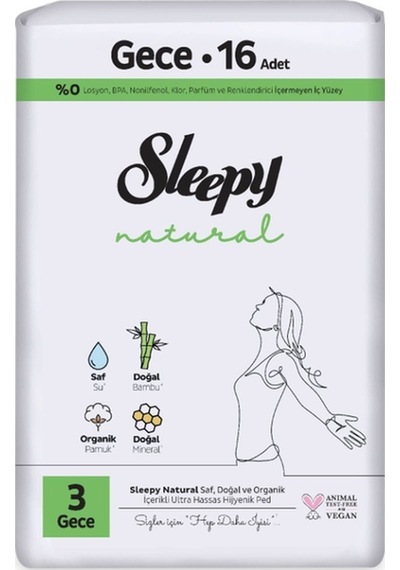 Sleepy Natural Gece 16'lı Hijyenik Ped