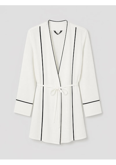 Lcw Studıo Beyaz V Yaka Çizgili Kadın Kimono