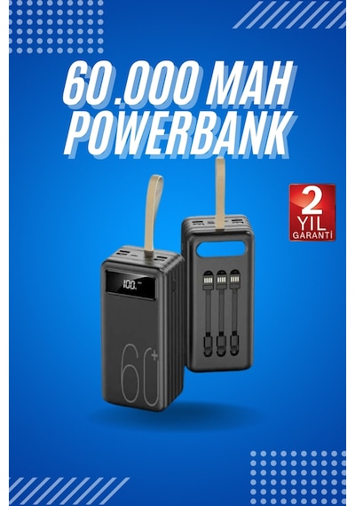 Powerbank Yüksek Kapasiteli 60.000 Mah Hızlı Şarj Şarj Özellikli Batarya - Lisinya Siyah