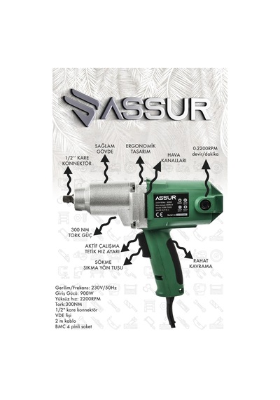 Assur Elektrikli 900W 300nm Somun Sıkma Sökme Makinesi - 2006