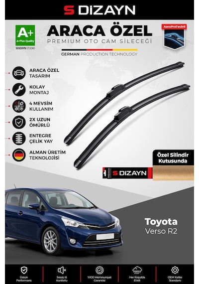 S-dizayn Toyota Verso R2 Ön Cam Silecek Seti 2009 Üzeri Premium Araca Özel 65-40 Cm A+ Kalite