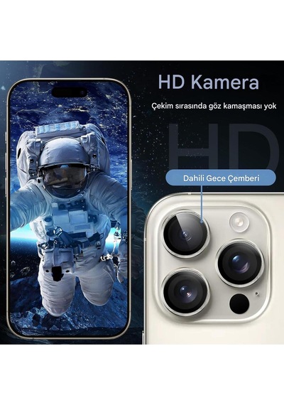 İphone 16 Pro / 16 Pro Max Uyumlu Safir Lens Çizilmez Dayanıklı Kamera Koruyucu