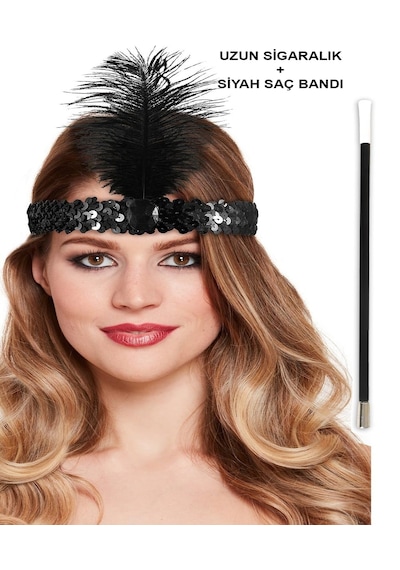 Go İthalat 1920&amp 39 Ler Gatsby Aksesuar Seti Siyah Charleston Saç Bandı &amp Amp Sigaralık 18+ Yaş