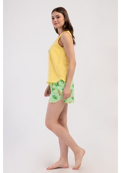 Yake Store Kadın P.suprem Genıs Askılı Bıbılalı Etegı Oval Sort Takım - Yellow Sarı