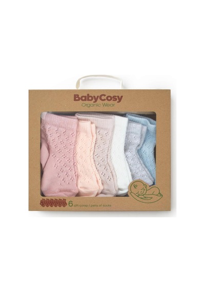 Babycosy Organic Wear Bebek 6'lı Ajur Detaylı Çorap %100 Organik Pamuk, Bebek - Yenidoğan - Csyc1006 Karışık