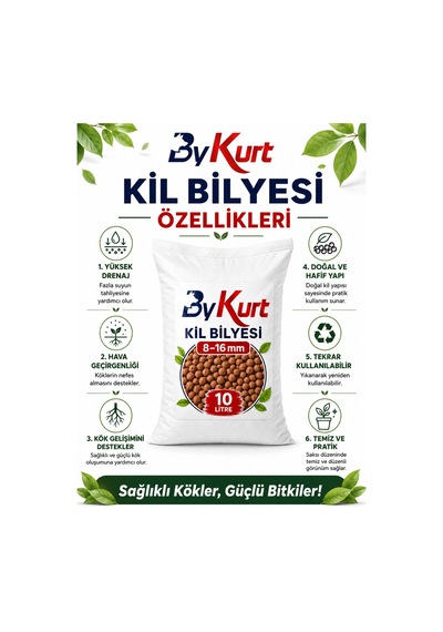 Kil Bilyesi 10 Litre 8-16 Mm Doğal Drenaj Taşı Saksı Bitkileri, Bahçe, Orkide Ve Hidroponik Kullanım 10 L