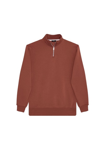 Tudors Unisex 3'lü Paket Lacivert-kahverengi-yeşil Relax Fit Pamuklu Yarım Fermuarlı Dik Yaka Sweatshirt-41764 Çok Renkli