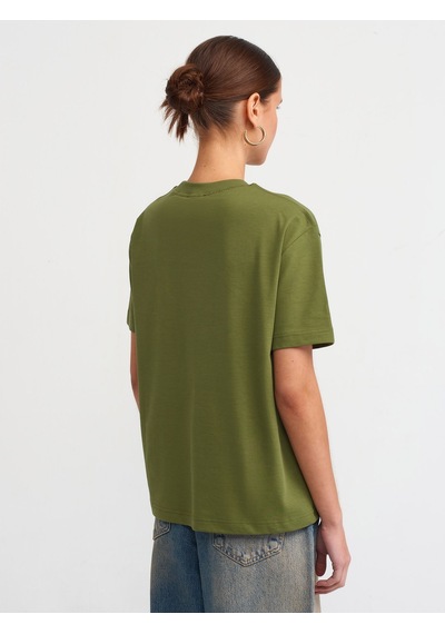 Dilvin Dekoratif Dikişli Bisiklet Yaka Tshirt 101a30312 Haki Dilvin Dekoratif Dikişli Bisiklet Yaka Tshirt 101a30312 Haki