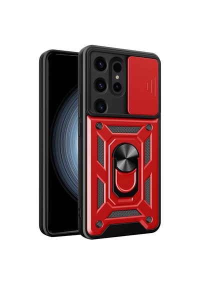 Newface Samsung Galaxy S24 Ultra Kılıf Pars Lens Yüzüklü Silikon - Kırmızı