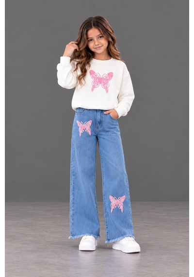 Kokoş Bebe Kız Çocuk Pembe Kelebek İşlemeli Sweatshirt Ve Bol Paça Kot Pantolon 2 Li Takım - 5/12 Yaş - 31969 Mavi Kokoş Bebe Kız Çocuk Pembe Kelebek İşlemeli Sweatshirt Ve Bol Paça Kot Pantolon 2 Li Takım - 5/12 Yaş - 31969 Mavi