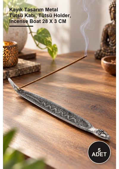 5 Adet Metal Kayık Tütsülük Kayık Tasarım Metal Tütsü Kabı, Tütsü Holder, Incense Boat 28 X 3 Cm 2