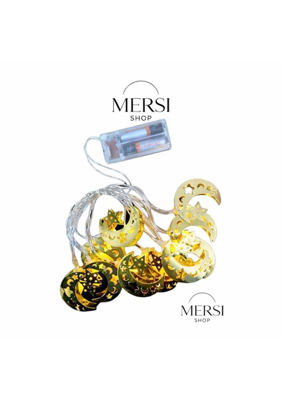 Mersi Shop Ramazan Ay Yıldız Gold Metal Led Işık 2 Metre Pilli Dekoratif Zincir Aydınlatma 1