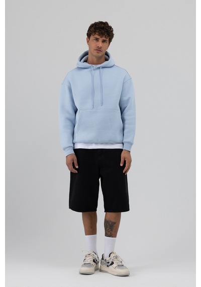 Vamos Basic Oversize Kapüşonlu Sweatshirt Bebe Mavi