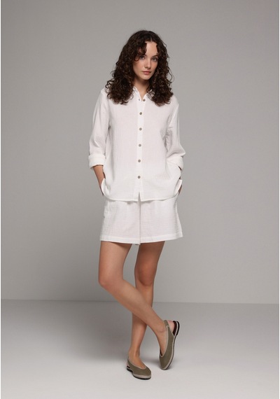 Colin's Colins Regular Fit Shirt Neck Düz Kadın Beyaz Kısa Kol Gömlek Cl1079416 Q1.v2 Wht