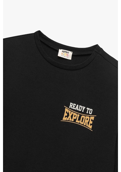 Koton Erkek Çocuk Baskılı Uzun Kollu Bisiklet Yaka Sweatshirt Siyah