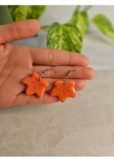 El Yapımı Polimer Kil Küpe-paslanmaz Çelik Aparatlı Turuncu Akçaağaç Yaprağı Sallantılı Küpe Maple Leaf