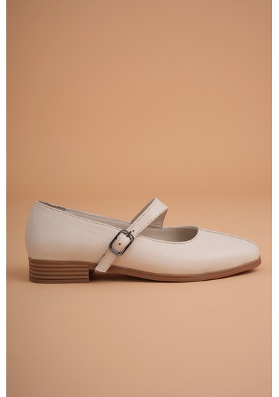 Analin Shoes Kadın Hakiki Deri Toka Detaylı Babet Krem