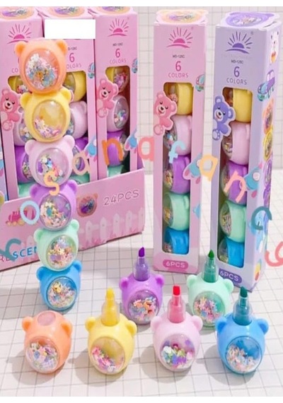 Pullu Ayıcık Yumurtlayan Fosforlu Kalem 1 Paket 5 Renk Pullu Ayıcık Figürlü İşaret Kalemi Mini 5 Li Fosforlu Kalem Çok Renkli