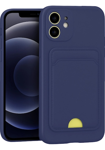 Apple Uyumlu iPhone 11 Arka Kamera Korumalı Kart Koyulabilen Silikon Kartlıklı Kılıf Kapak Lacivert