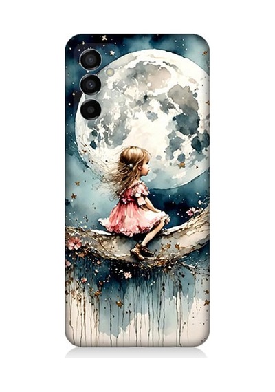 Samsung Galaxy M23 Uyumlu Ay Üzerinde Hayalci Kız Desenli Silikon Kılıf Çok Renkli