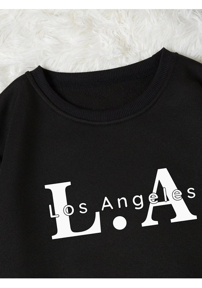 Startmore Unisex Los Angeles Baskılı Oversize Bisiklet Yaka Sweatshirt Siyah Siyah