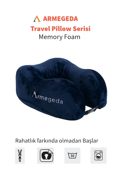 Armegeda Pembe Memory Foam Boyun Destekli Seyahat Yastığı U Şekilli Yastık Lacivert