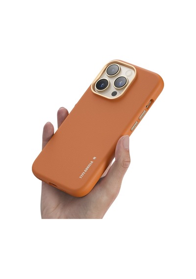 Apple Uyumlu iPhone Blueo 15 Pro Max Turuncu Premium Deri Telefon Kılıf.