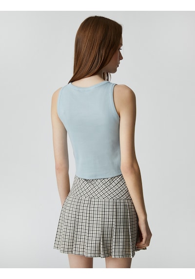 Koton Crop Atlet Dar Kesim Bisiklet Yaka Mavi 3sal30079ık Mavi