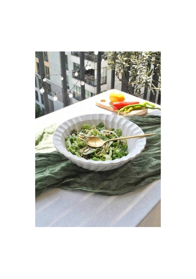 1 Adet Seramik İstiridye Desenli Beyaz Salata Kasesi 27 Cm Büyük Salata Tabağı