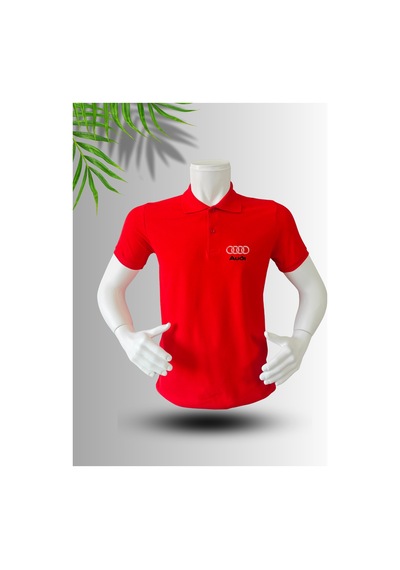Frooy Audi Logo Baskılı Polo Yaka Pamuklu T-shirt Kırmızı