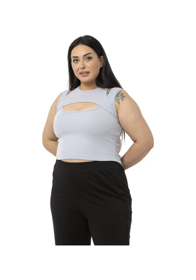 Disentis Büyük Beden Göğüs Dekolteli Fitilli Kaşkorse Gri Body-gri Gri
