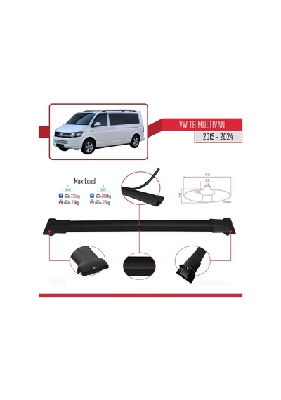 Volkswagen Multivan T6 2015 Ve Sonrası İle Uyumlu Fly Model Ara Atkı Tavan Barı Siyah 4 Adet Bar