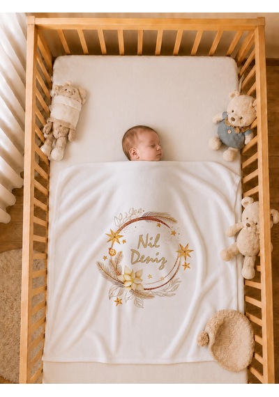 Pia Baby Kişiye Özel Kız Bebek Tulum Set 4 Parça %100 Pamuk İsimli Organik Baskılı Battaniyeli 1093bt0x Ekru