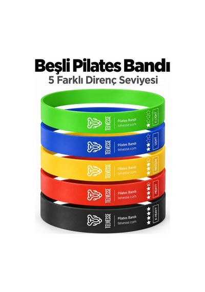 Pilates Bandı Direnç Lastiği Egzersiz Fitness Seti Taşıma Çantalı Karışık Renkler 5 Adet Çok Renkli
