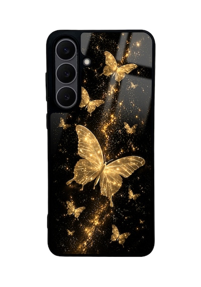 Samsung S25 Fe Yellow Galaxy Uyumlu  Butterfly Tasarımlı Glossy Telefon Kılıfı Sarı