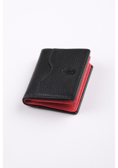 Ancora Leather Hakiki Deri Kartlık-26207 Siyah - Kırmızı