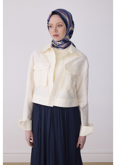 Geometrik Desen İpek Twill Eşarp T 4311 Lacivert