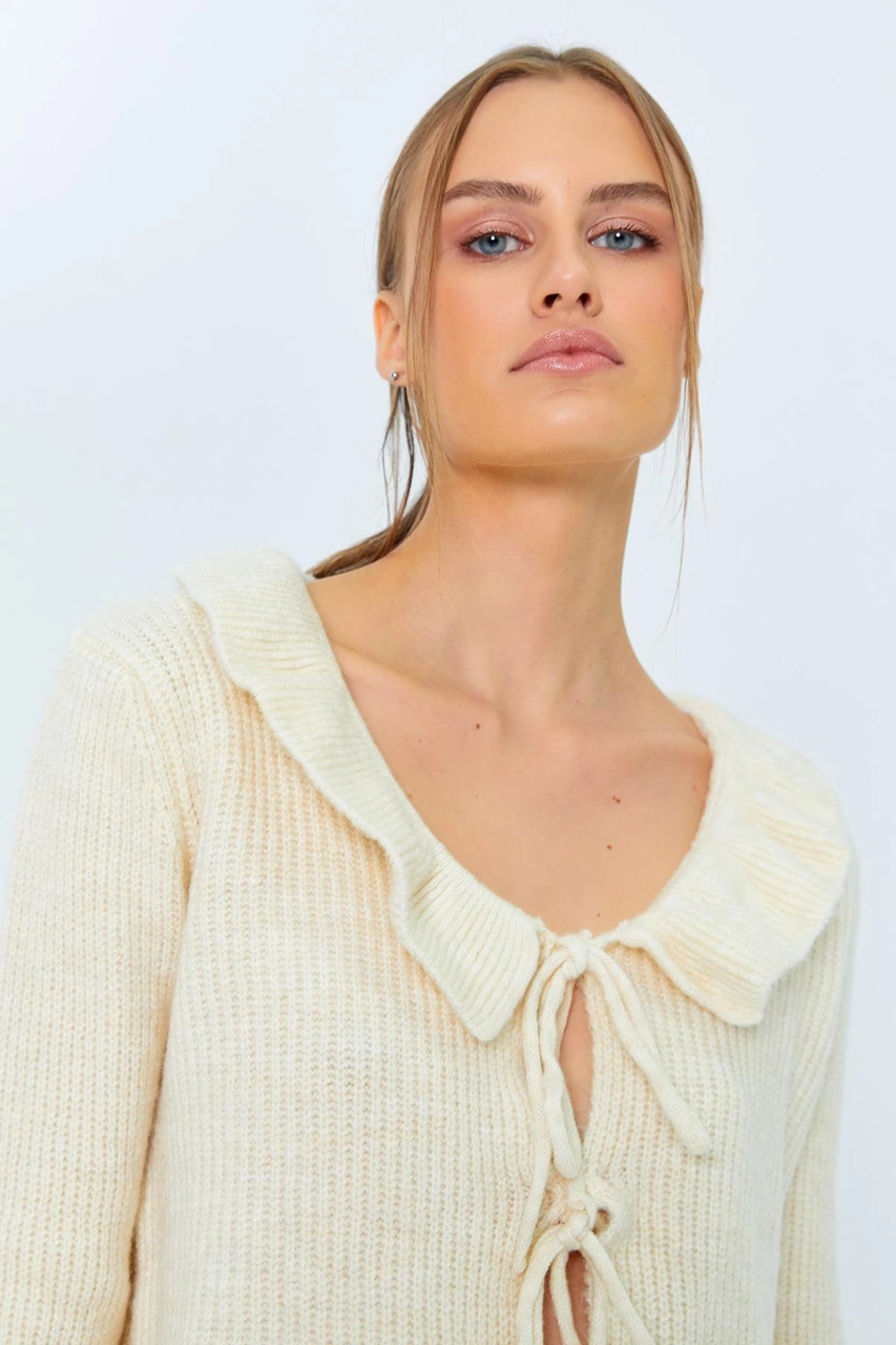 Mixray 6899 Kadın Önden Bağcıklı Hırka Naturel Naturel