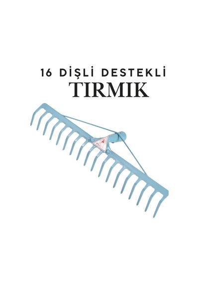 Füze 16 Tırmık 16 Dişli Takviyeli Çelik Bahçe Tırmığı - 4 Mm Kalınlık 56 Cm Bahçe Tarla Tırmığı