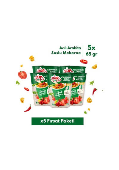 Snap Eats Hazır Makarna Acılı Arabiata Çabuk Makarna 65 Gr 5'li Fırsat Paketi